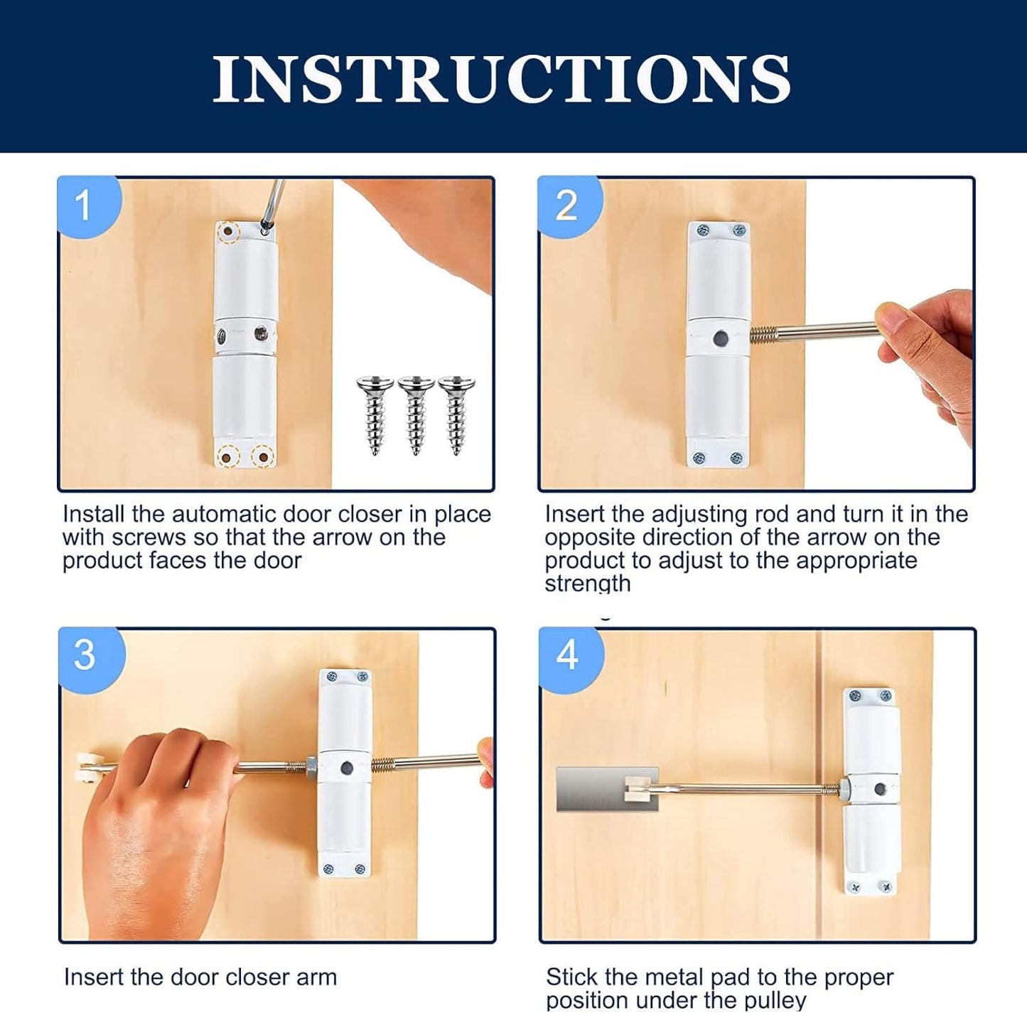 Automatic Door Closer, Zinc Alloy Safety Spring Door Closer Adjustable 30 kg Closing Door Hinge (White) V1259-DP01-A-3306