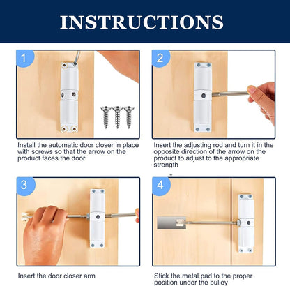 Automatic Door Closer, Zinc Alloy Safety Spring Door Closer Adjustable 30 kg Closing Door Hinge (White) V1259-DP01-A-3306