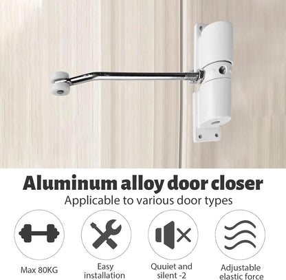 Automatic Door Closer, Zinc Alloy Safety Spring Door Closer Adjustable 30 kg Closing Door Hinge (White) V1259-DP01-A-3306