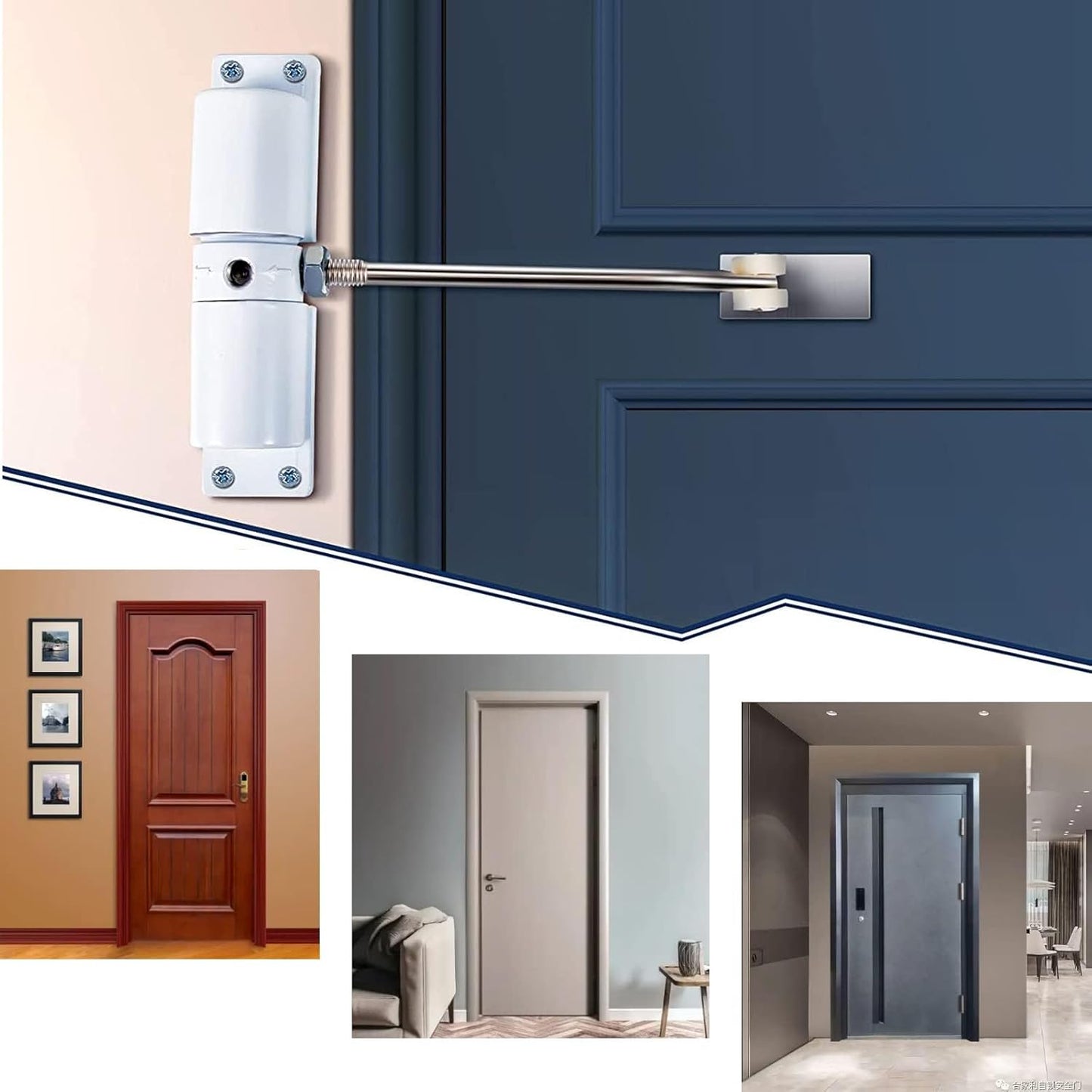 Automatic Door Closer, Zinc Alloy Safety Spring Door Closer Adjustable 30 kg Closing Door Hinge (White) V1259-DP01-A-3306