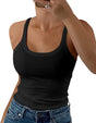 Women Spaghetti Strap Scoop Neck Ribbed Tank Tops Slim Fitted Cotton Camisole Basic Sleeveless Layering Shirts V1259-DP01-A-3312