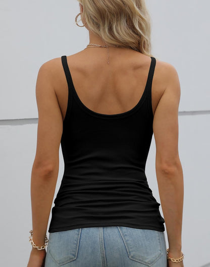 Women Spaghetti Strap Scoop Neck Ribbed Tank Tops Slim Fitted Cotton Camisole Basic Sleeveless Layering Shirts V1259-DP01-A-3312