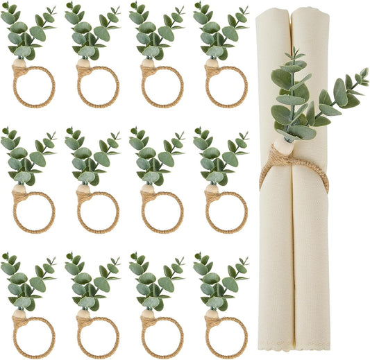 Napkin Rings Set of 12, Easter Napkin Rings, Boho Eucalyptus Leaf Napkins Rings, Wood Bead Farmhouse Easter V1259-DP01-A-3313