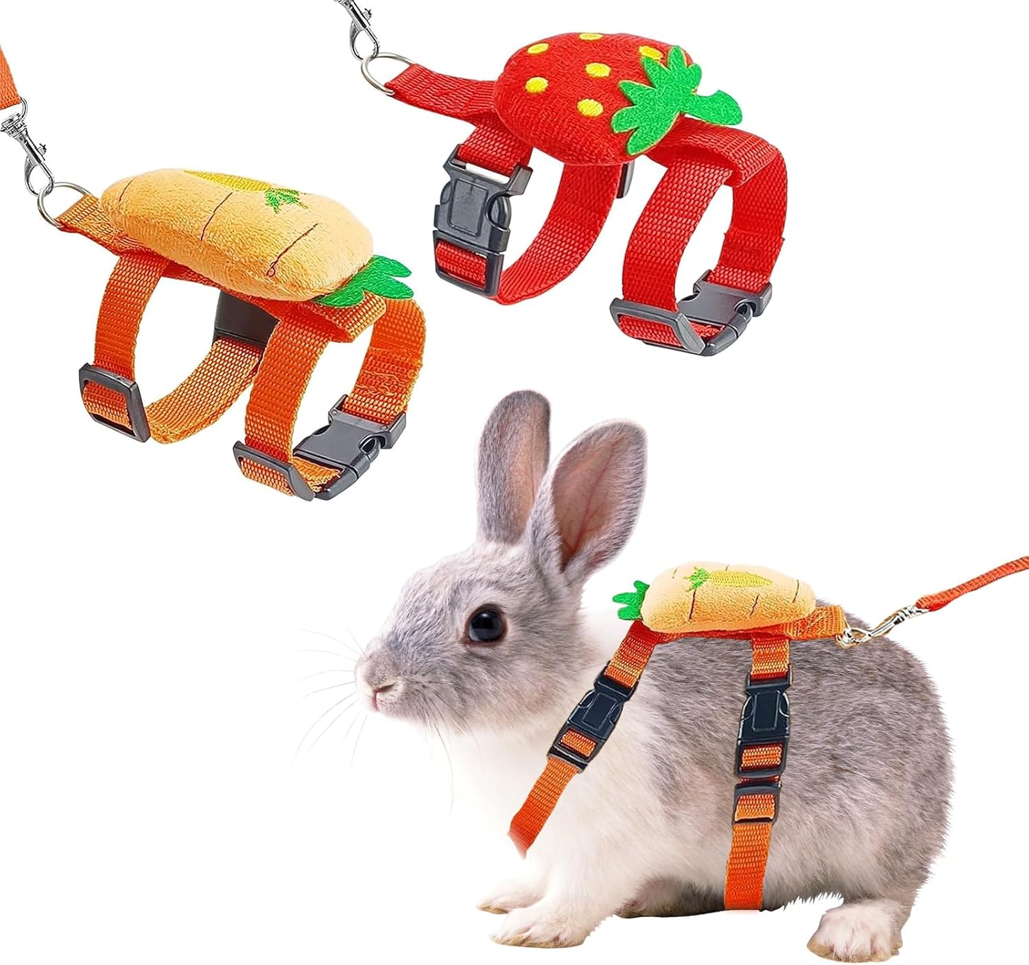 2pcs Rabbit Harness and Leash Set Cute Carrot and Strawberry Trim, Adjustable,for Rabbits, Cats Small Pets V1259-DP01-A-3320