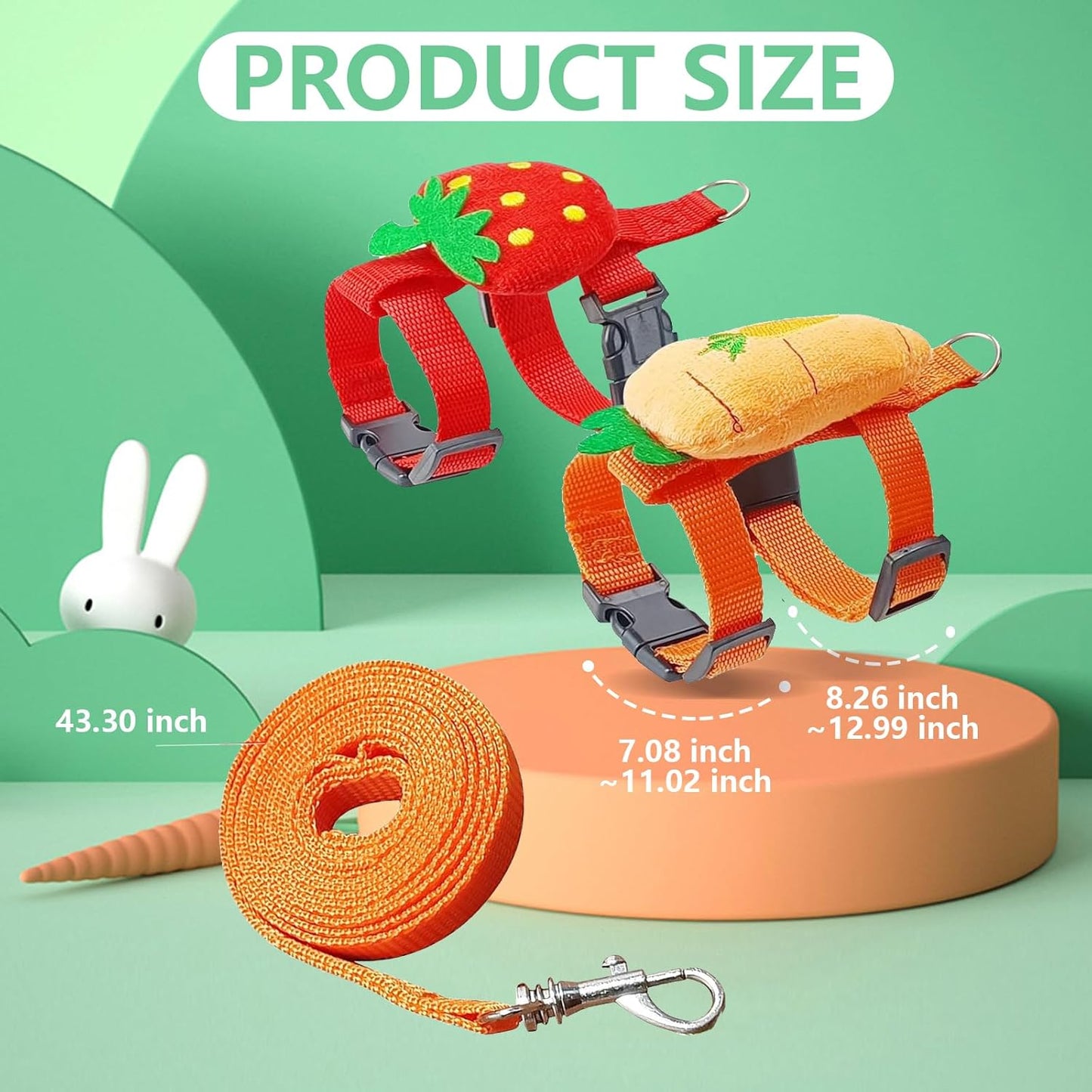 2pcs Rabbit Harness and Leash Set Cute Carrot and Strawberry Trim, Adjustable,for Rabbits, Cats Small Pets V1259-DP01-A-3320