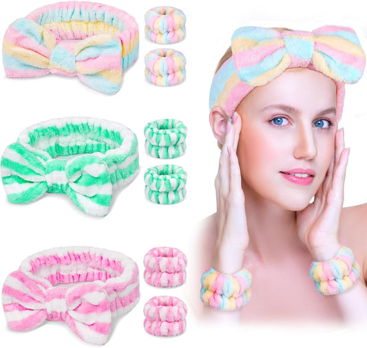 9PCS Spa Headband Kit for Women & Girls: Bowknot Makeup Headbands with Wristbands for Face Skincare, Bathing, V1259-DP01-A-3323