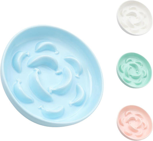 Ceramic Cat Slow Feeder Bowl - Pastel Series Cat Plate for Dry and Wet Food - Cute Maze Feeder Dish for V1259-DP01-A-3325