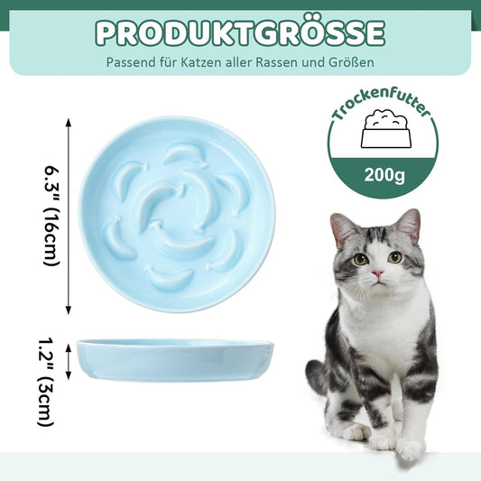 Ceramic Cat Slow Feeder Bowl - Pastel Series Cat Plate for Dry and Wet Food - Cute Maze Feeder Dish for V1259-DP01-A-3325