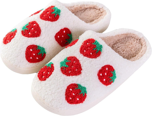 Women Slippers Cute Pattern Strawberry Slippers Warm Soft Bedroom Shoes Fuzzy Closed Toe Sandals Non Slip V1259-DP01-A-3329
