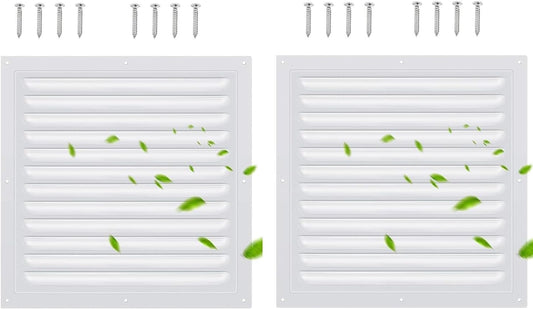 2 Pack 10x10 Inch Aluminum Gable Vent,Attic Vent White Gable Vent, Flat Square Air Vent Louver with Insect V1259-DP01-A-3330