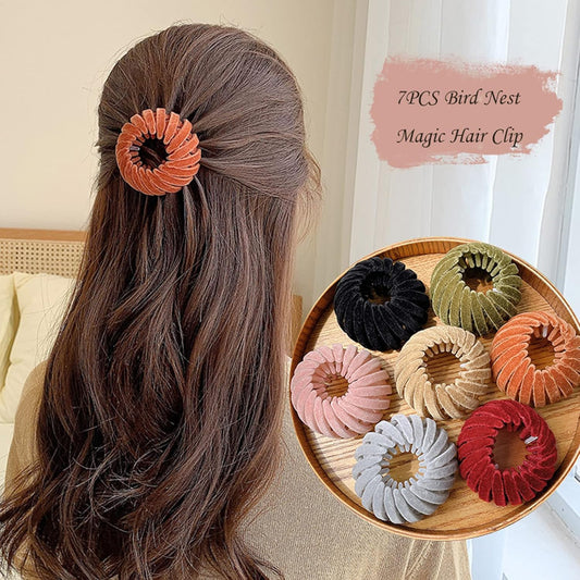 7PCS Bird Nest Magic Hair Clip, Lazy Birds Nest Plate Hairpin for Women and Girls Velvet Fabric, Anti-Skid V1259-DP01-A-3336