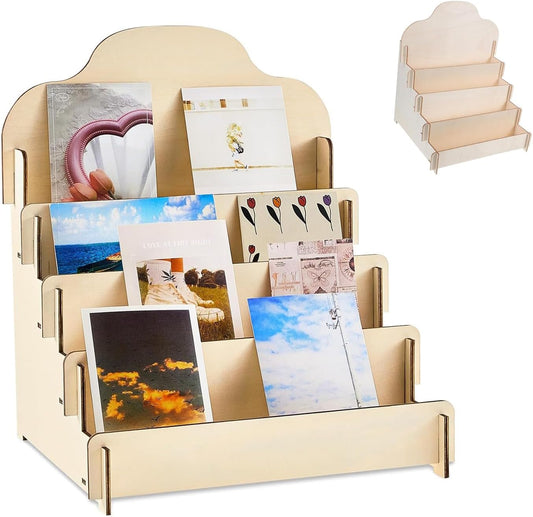 Greeting Card Display Stands 4Tier Durable Wooden Stickers Display Risers Multipurpose Portable Blank Retail V1259-DP01-A-3337