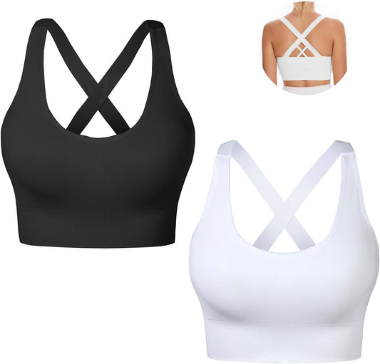 Sports Bra for Women Unpadded Medium Support Criss Cross Back Strappy Workout Bra High Impact Gym Activewear V1259-DP01-A-3344
