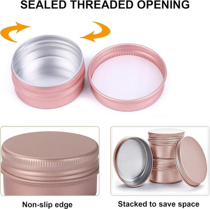 Aluminum Tin Jar With Screw Cap, 9 Pcs Rose Gold Round Containers, Empty Refillable Tin Cans, 60g V1259-DP01-A-3353