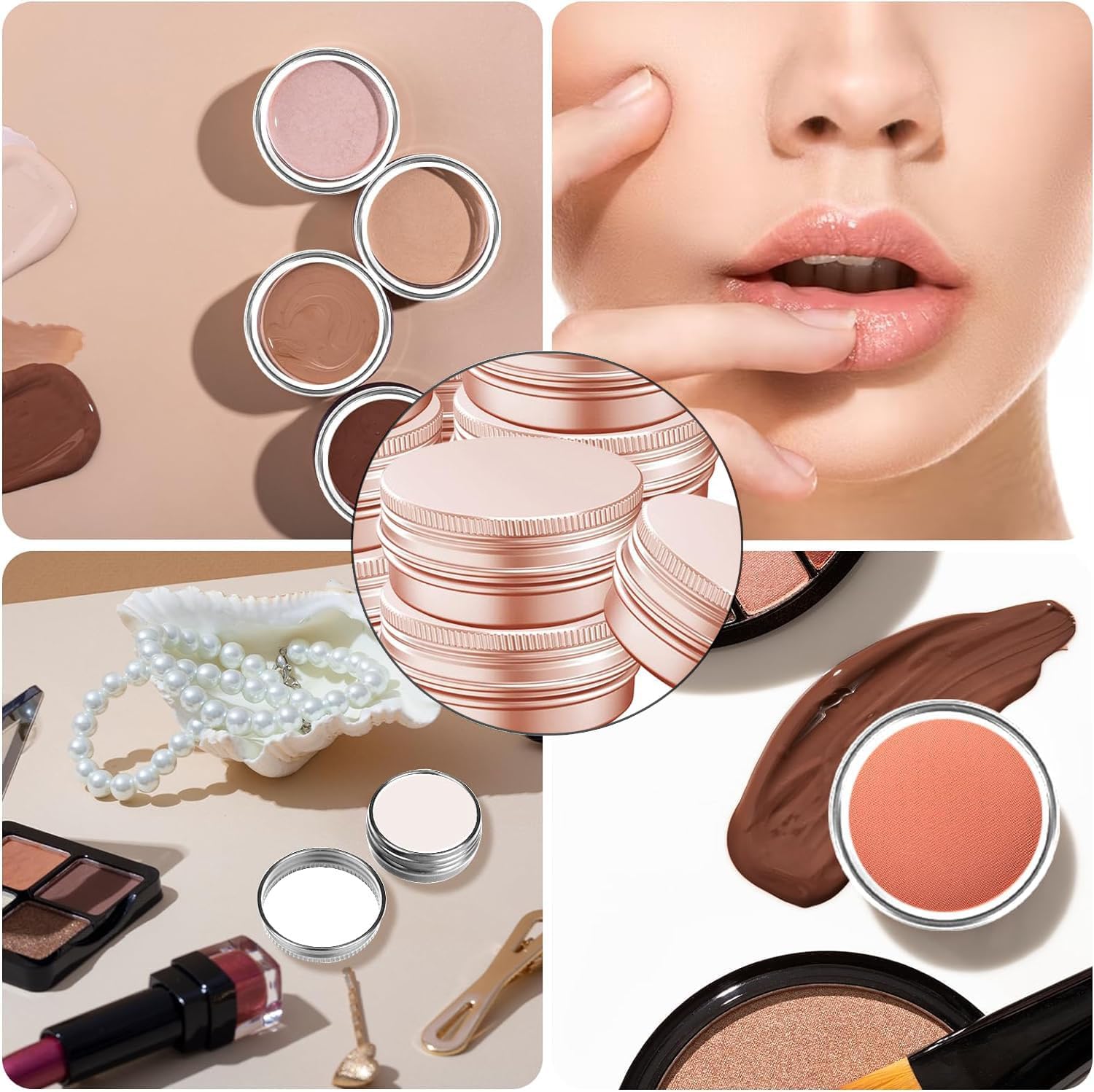 Aluminum Tin Jar With Screw Cap, 9 Pcs Rose Gold Round Containers, Empty Refillable Tin Cans, 60g V1259-DP01-A-3353