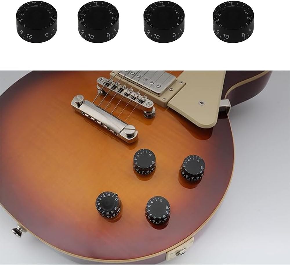 Electric Guitar Volume Knobs, 4-Pack, Acrylic Coarse Spline, Black, Compatible with Epiphone Les Paul SG V1259-DP01-A-3355