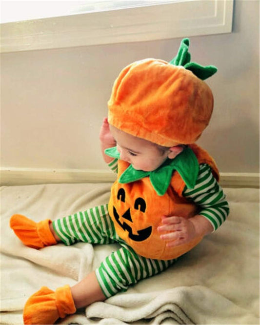Toddler Baby Girl Boy Halloween Pumpkin Costume Sleeveless Tee Top with Hat Outfits V1259-DP01-A-3358