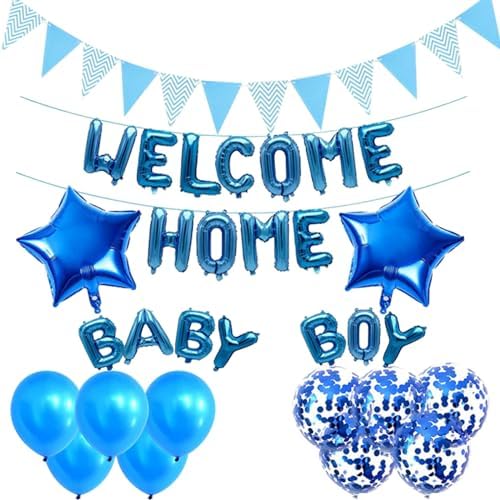 Baby Shower Decorations for Boy, Blue Banner Star Balloons welcome home Party Supplies Set for Baby Shower V1259-DP01-A-3359