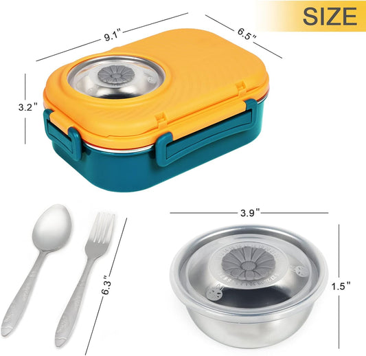 Stainless Steel Bento Lunch Box for Kids and Adults (Yellow and Green) V1259-DP01-A-3363