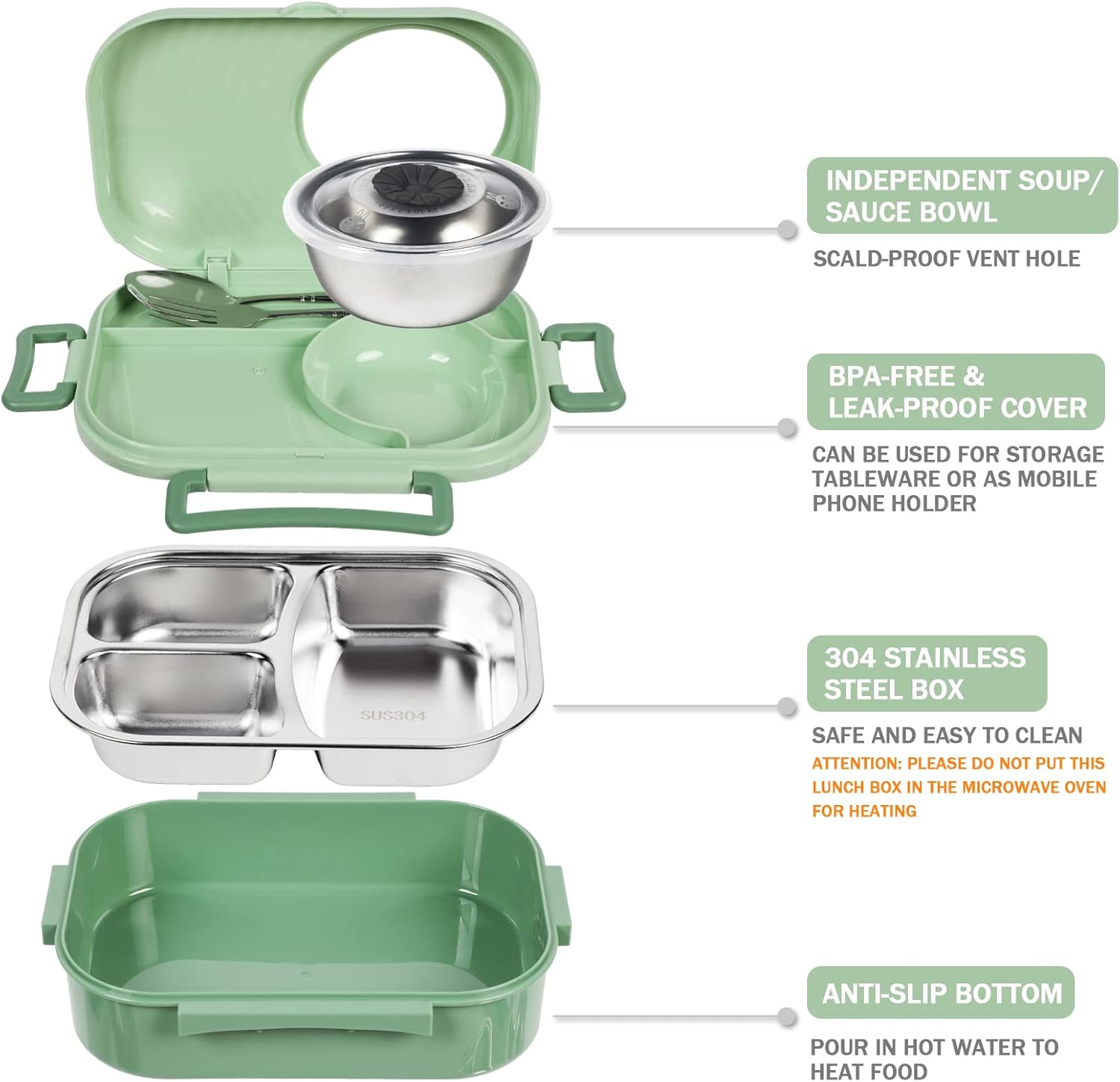 Stainless Steel Bento Lunch Box for Kids and Adults (Yellow and Green) V1259-DP01-A-3363