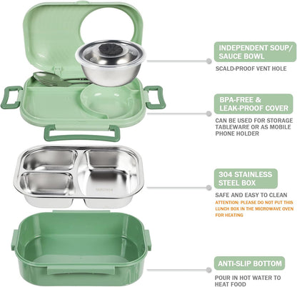 Stainless Steel Bento Lunch Box for Kids and Adults (Yellow and Green) V1259-DP01-A-3363