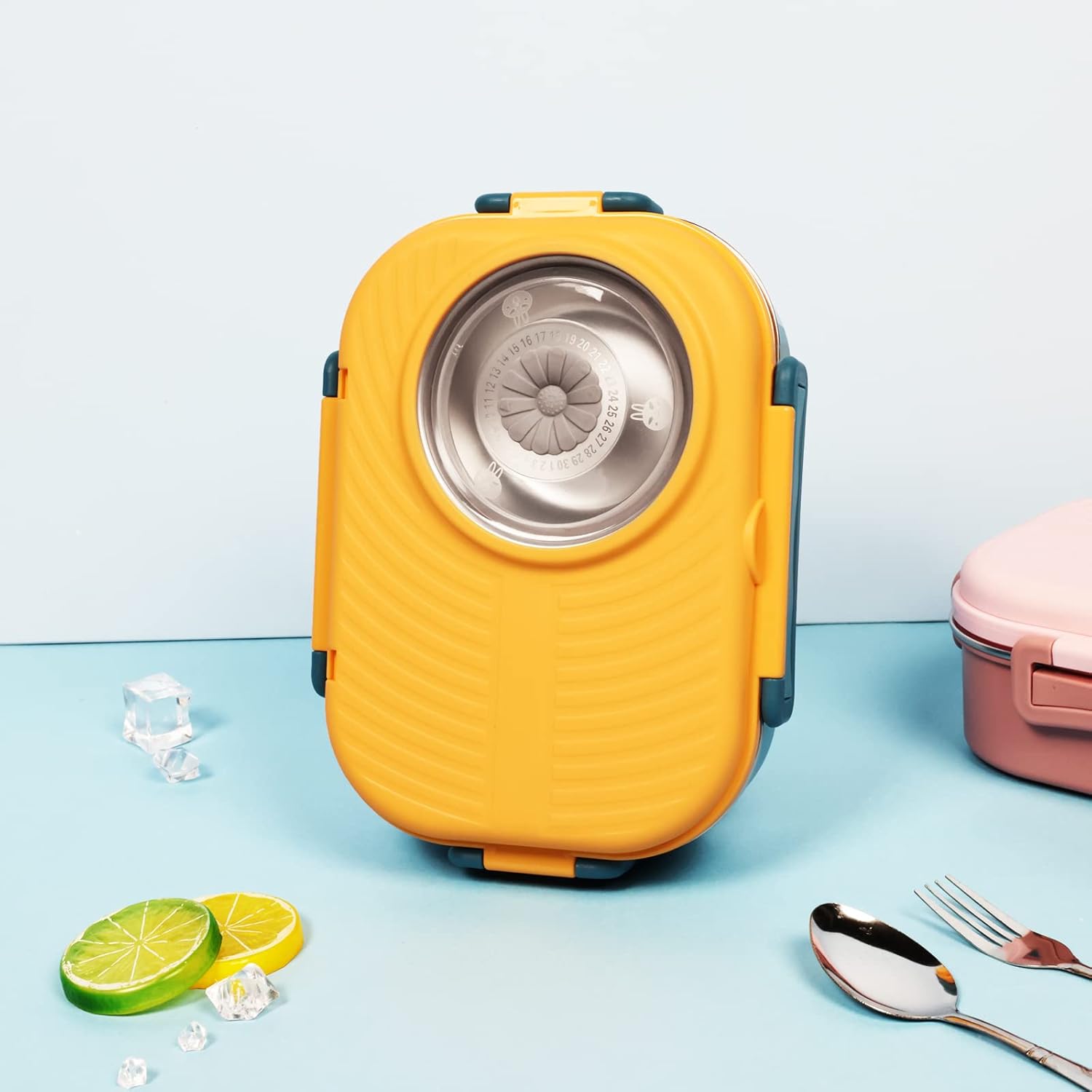 Stainless Steel Bento Lunch Box for Kids and Adults (Yellow and Green) V1259-DP01-A-3363