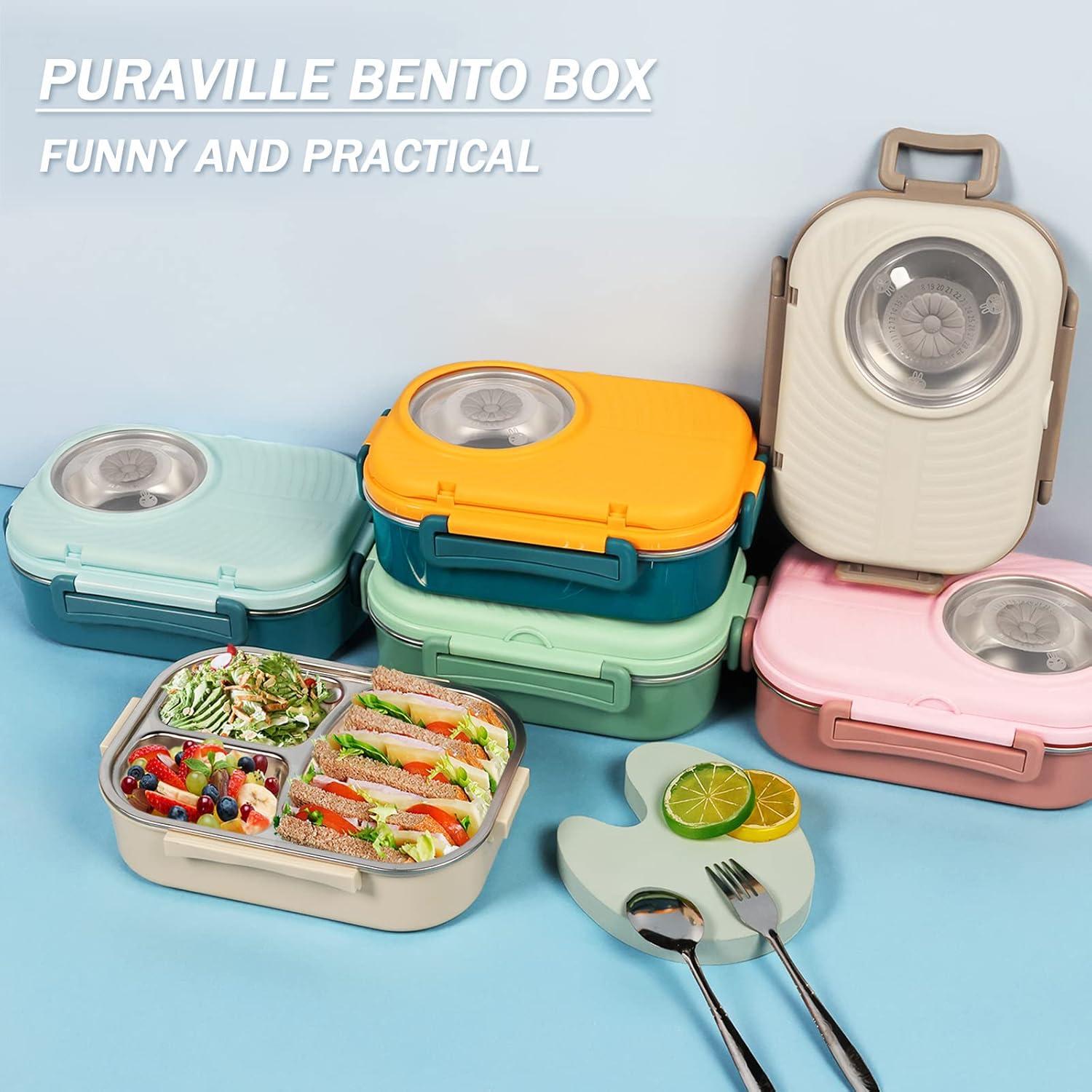 Stainless Steel Bento Lunch Box for Kids and Adults (Yellow and Green) V1259-DP01-A-3363