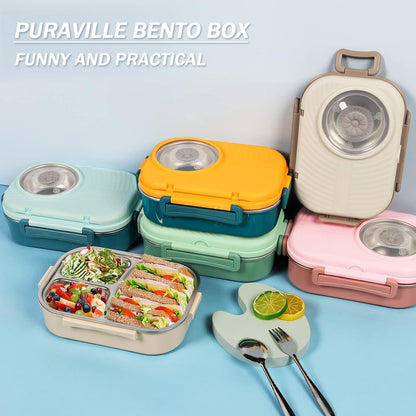 Stainless Steel Bento Lunch Box for Kids and Adults (Yellow and Green) V1259-DP01-A-3363