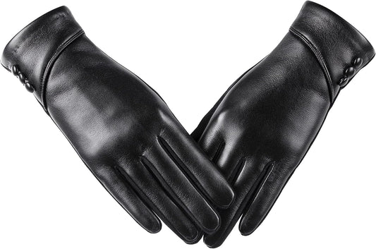 Womens Winter Leather Gloves Touch Screen Wool Lined Windproof Warm Suede Fashion Dress Gloves V1259-DP01-A-3364