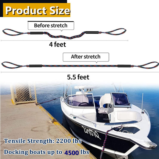 Boat Bungee Dock Lines Boat Marine Rope, Jet Ski Dock, Boating Seadoo Pontoon Waverunner Accessories (Blue, 2 V1259-DP01-A-3370