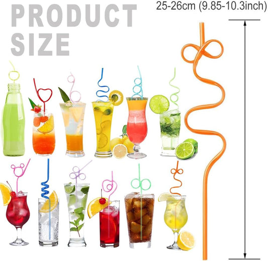 20 Pcs Crazy Straws,Reusable Silly Colorful Drinking Straws Creative Bar Twirly Colorful Fun Varied Twists V1259-DP01-A-3372