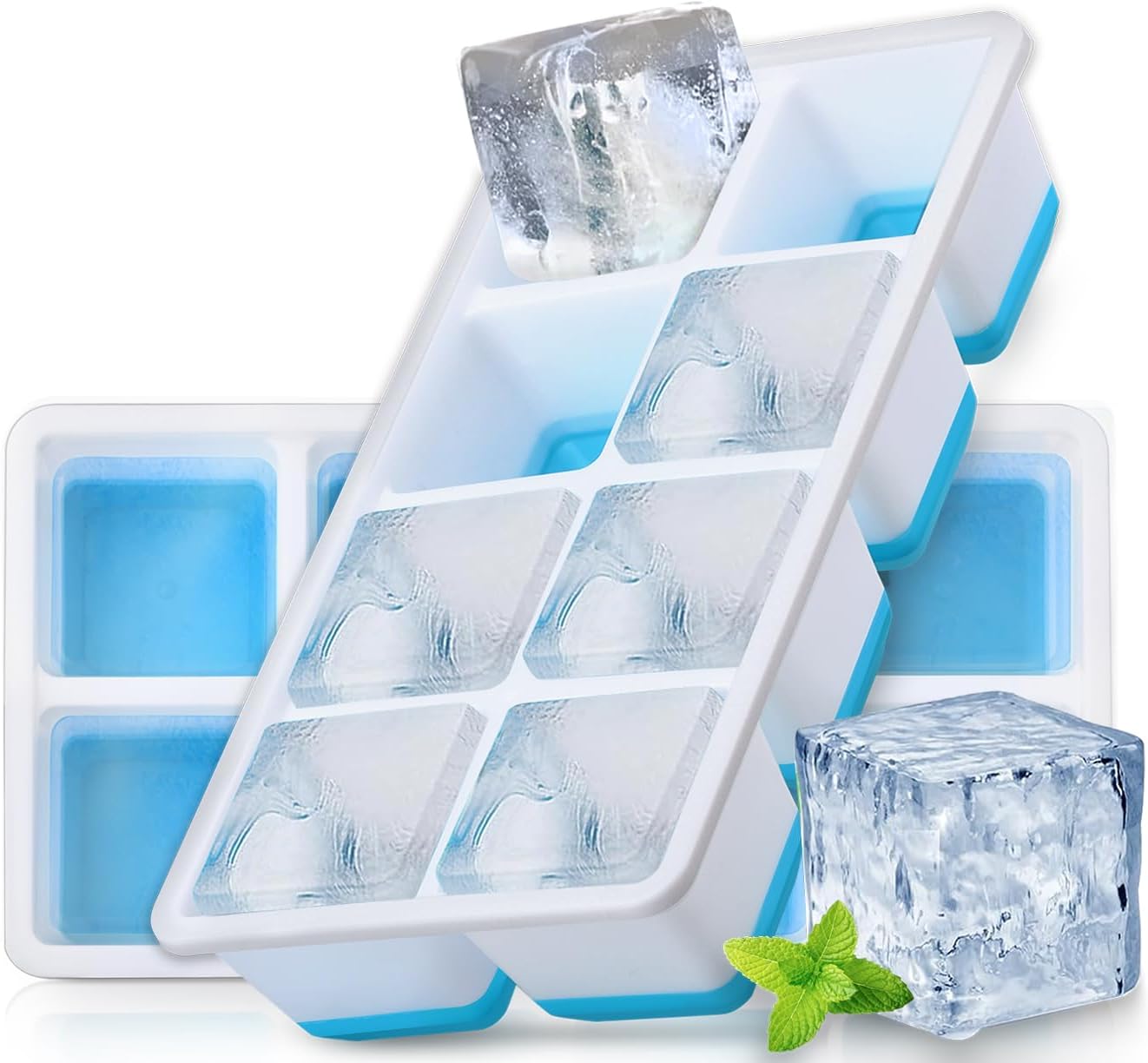Large Ice Cube Mold with Lid, 2 Pack Silicone Big Square Ice Cube Trays with Lids BPA Free, Easy-Release & V1259-DP01-A-3376