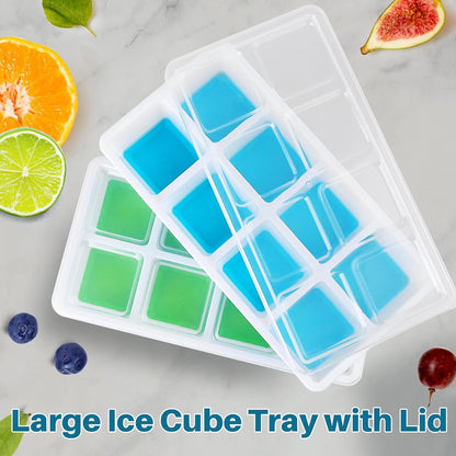 Large Ice Cube Mold with Lid, 2 Pack Silicone Big Square Ice Cube Trays with Lids BPA Free, Easy-Release & V1259-DP01-A-3376