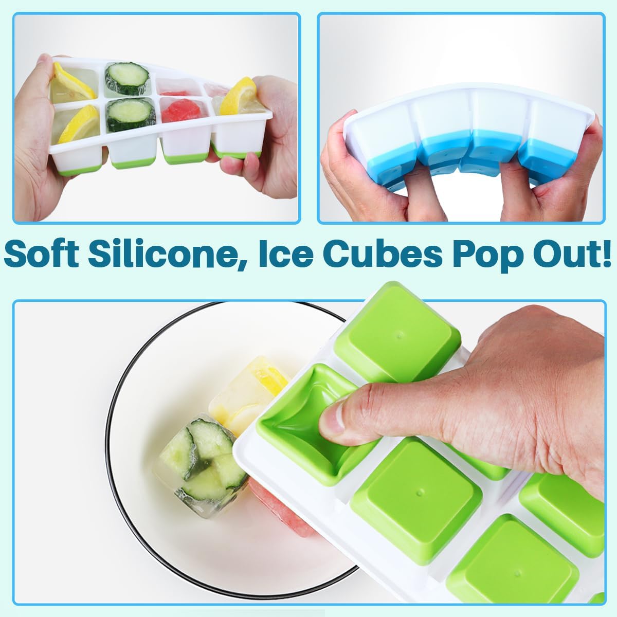 Large Ice Cube Mold with Lid, 2 Pack Silicone Big Square Ice Cube Trays with Lids BPA Free, Easy-Release & V1259-DP01-A-3376