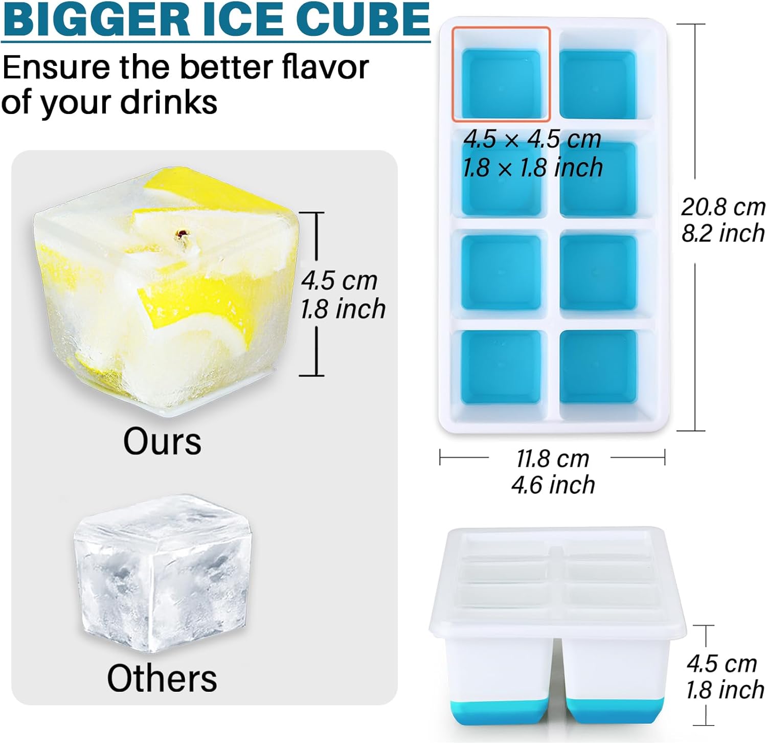 Large Ice Cube Mold with Lid, 2 Pack Silicone Big Square Ice Cube Trays with Lids BPA Free, Easy-Release & V1259-DP01-A-3376