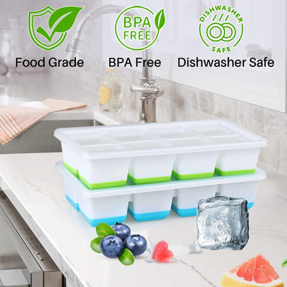 Large Ice Cube Mold with Lid, 2 Pack Silicone Big Square Ice Cube Trays with Lids BPA Free, Easy-Release & V1259-DP01-A-3376