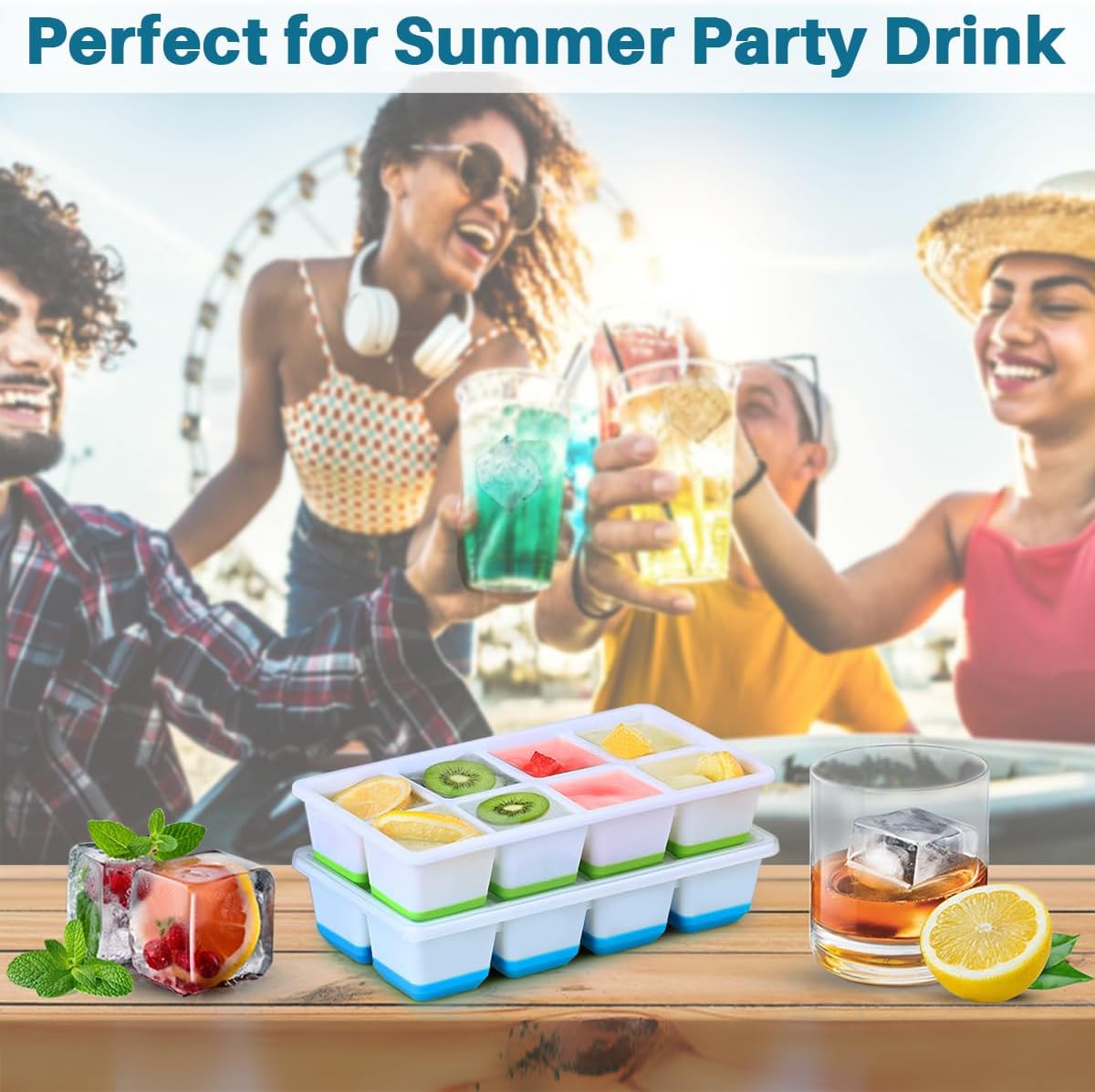 Large Ice Cube Mold with Lid, 2 Pack Silicone Big Square Ice Cube Trays with Lids BPA Free, Easy-Release & V1259-DP01-A-3376