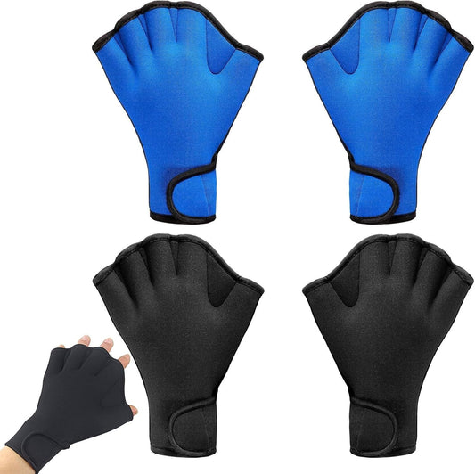 2 Pairs Swimming Gloves Swim Training Gloves Neoprene Gloves Webbed Fitness Water Resistance Training Gloves V1259-DP01-A-3379