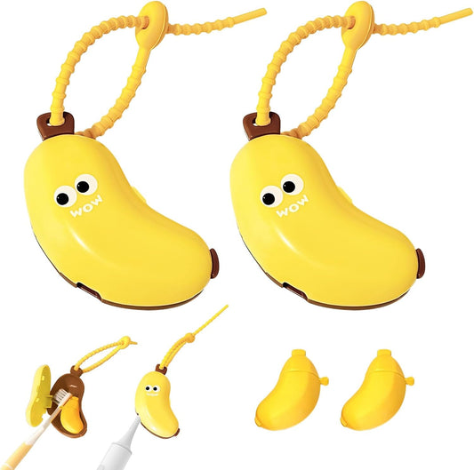 2PCS Banana Toothbrush Case, Portable Toothbrush Holder with Silicone Toothpaste Dispenser, Compact Hanging V1259-DP01-A-3381
