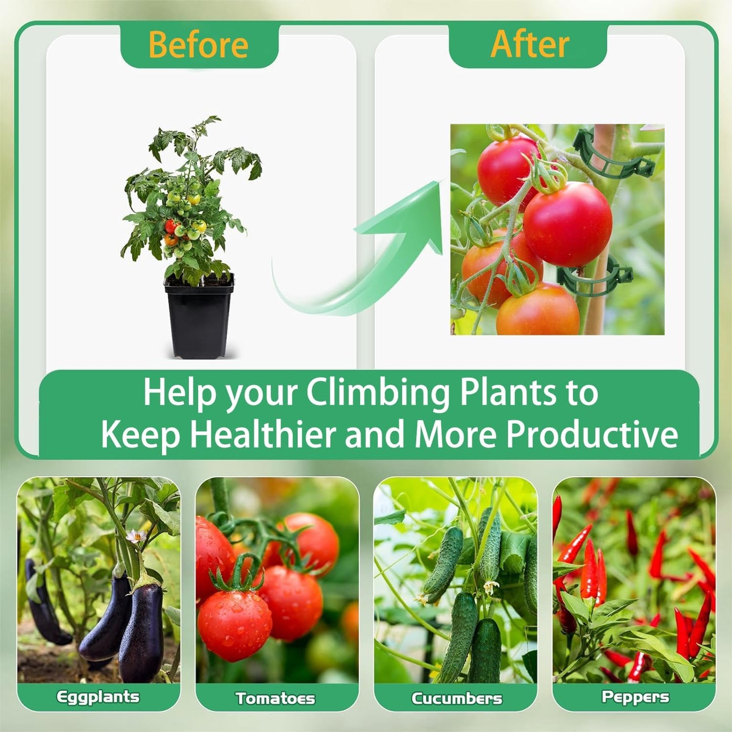 Tomato Clips for Climbing Plants, 300 Pcs Reusable Plastic Tomato Plant Clips for Climbing Plants,Tomato V1259-DP01-A-3395