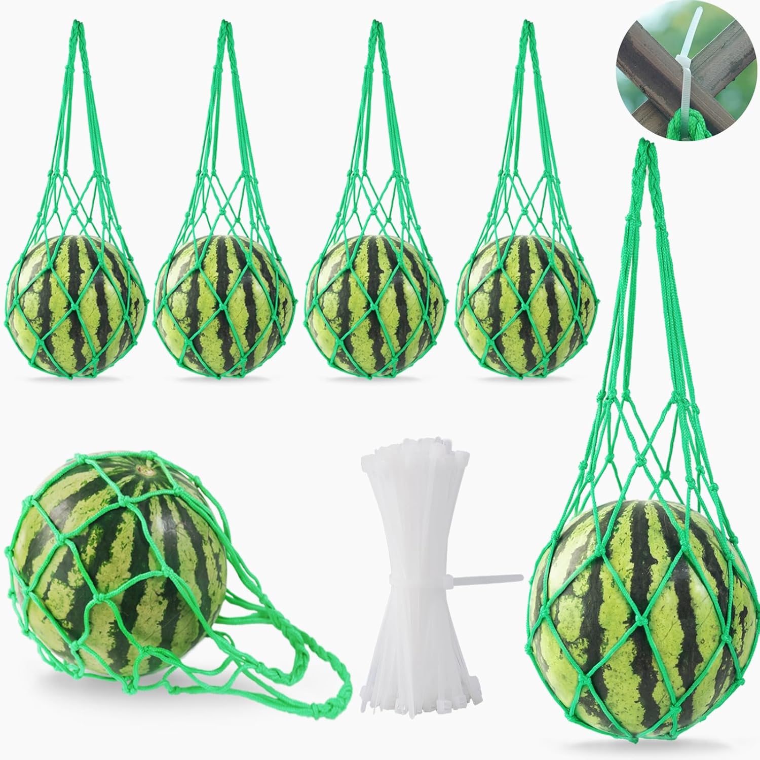 10Pack Melon Hammock Watermelon Nets with 20 Cable Zip Ties, Heavy Duty Watermelon Honeydew Net for Garden V1259-DP01-A-3396