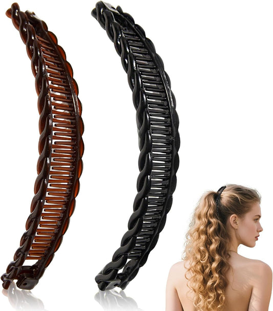 2-Pack Banana Hair Clips - Hair Claws for Thick Curly Hair, Non-Slip Vintage Clincher Combs for Women, 80s V1259-DP01-A-3402