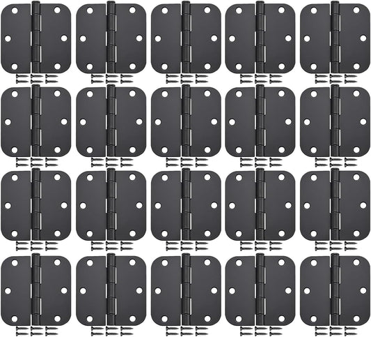 20 Pack Matte Black Door Hinges 3x3 Inch Standard Bedroom Door Hinge,Black Hinges for Interior Doors Rounded V1259-DP01-A-3408