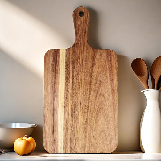 Acacia Wood Cutting Board with Handle, Wooden Cutting Boards, Chopping Board, Charcuterie Board, Serving V1259-DP01-A-3410