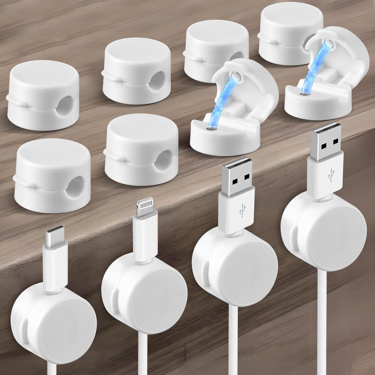 Magnetic Cable Clips 12-Pack - Cord Holders for Desk, Car, Wall & Office - Organizer for Phone Charging V1259-DP01-A-3418