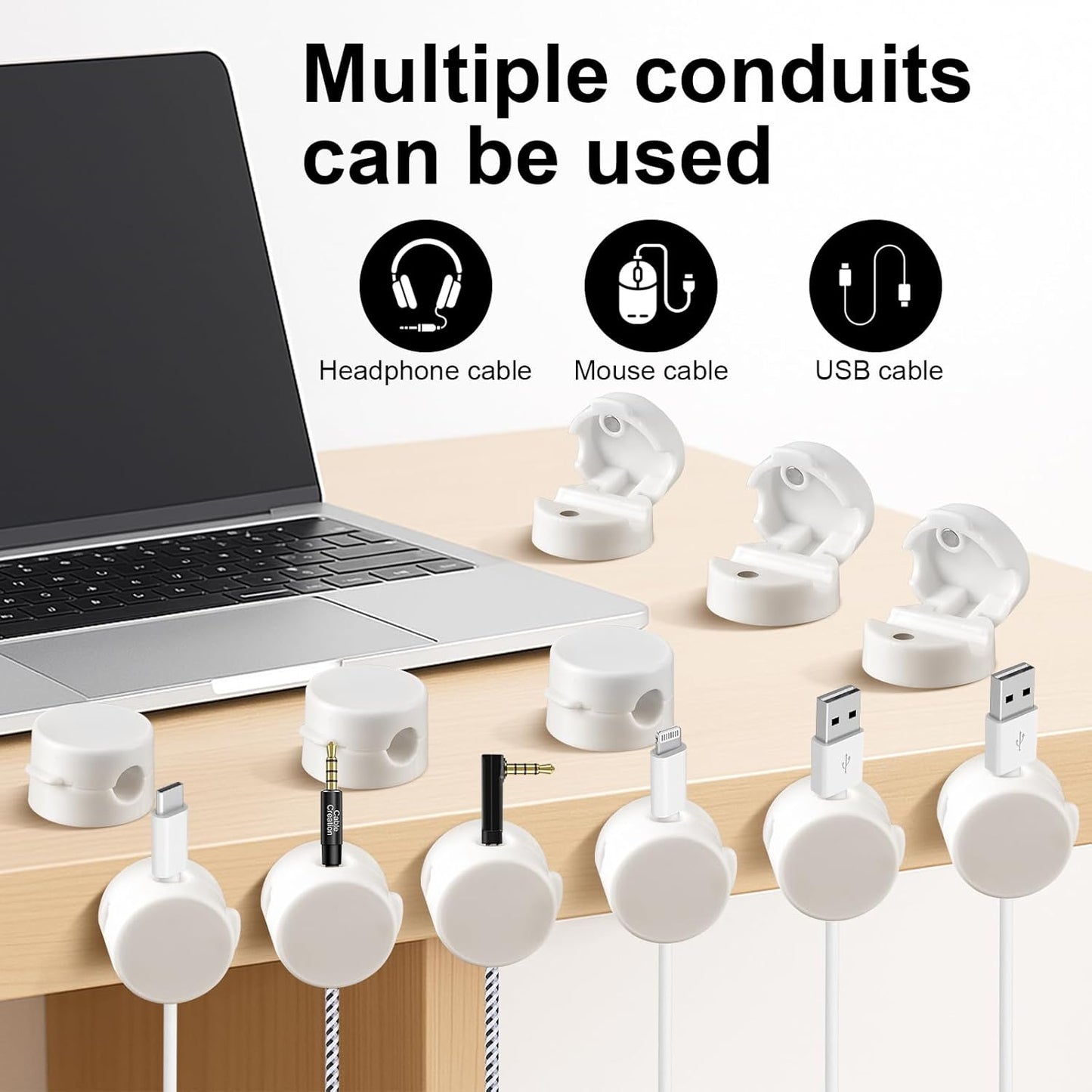 Magnetic Cable Clips 12-Pack - Cord Holders for Desk, Car, Wall & Office - Organizer for Phone Charging V1259-DP01-A-3418