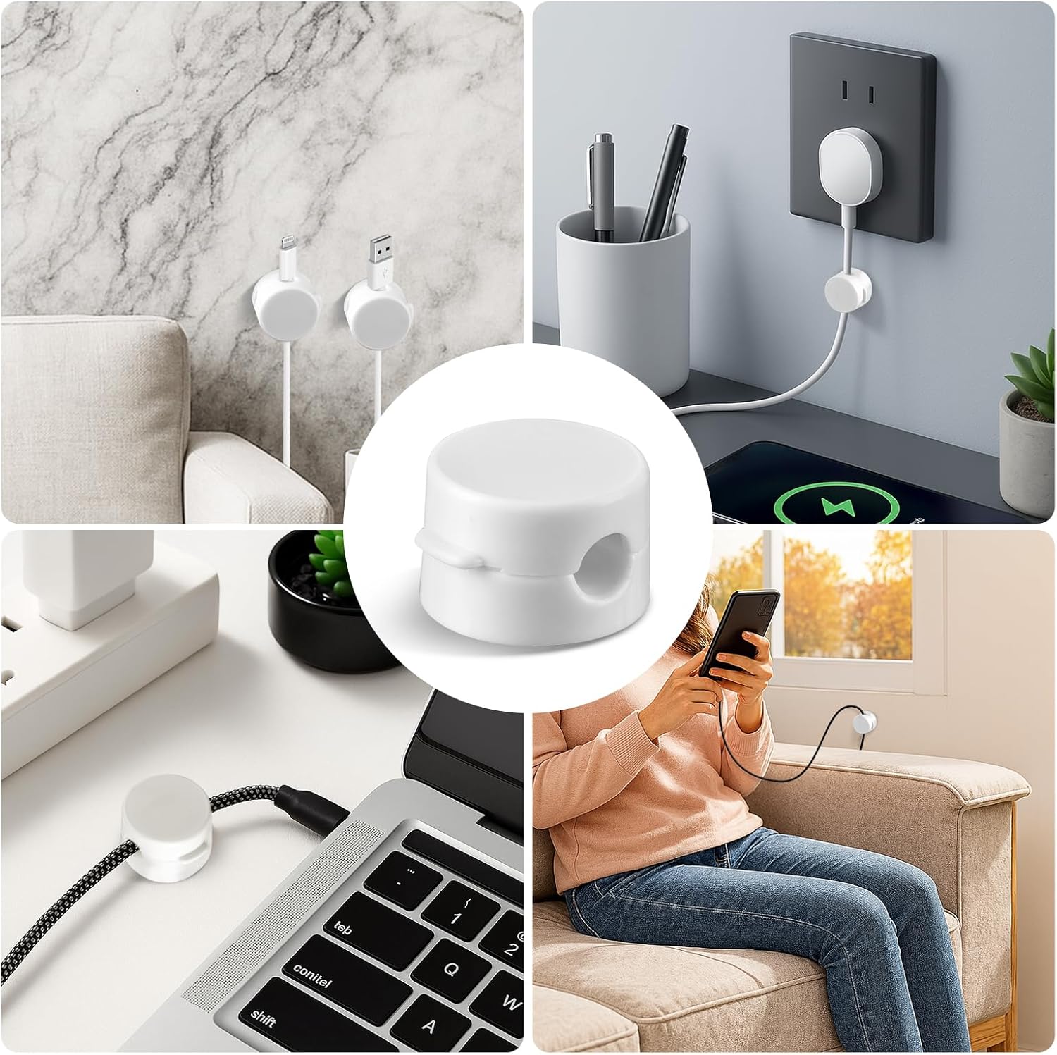 Magnetic Cable Clips 12-Pack - Cord Holders for Desk, Car, Wall & Office - Organizer for Phone Charging V1259-DP01-A-3418