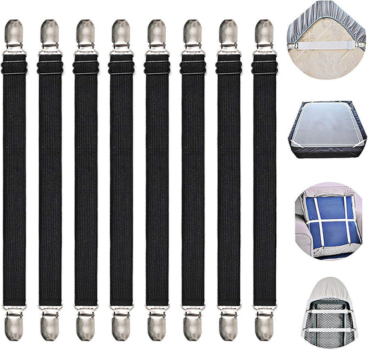 Adjustable Bed Sheet Clips, Sheet Fasteners Holder Straps and Suspender, Gripper, Extend From 8" to 23" Long V1259-DP01-A-3422