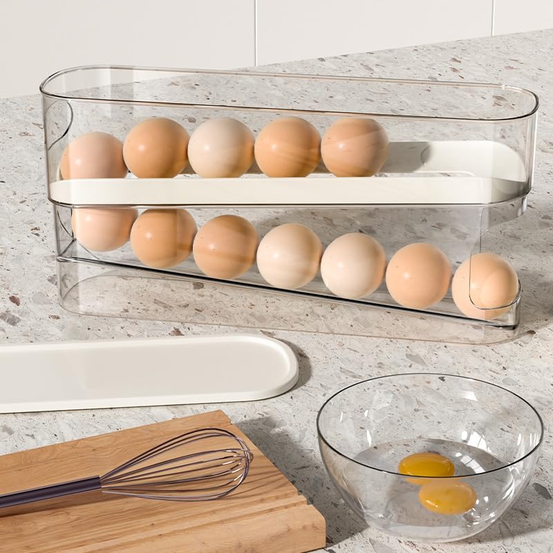 Egg Storage for Fridge, Space-Saving Rolling Eggs Dispenser for Refrigerator Storage, Made of Sturdy, Clear V1259-DP01-A-3425