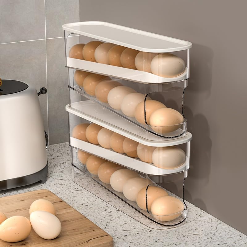 Egg Storage for Fridge, Space-Saving Rolling Eggs Dispenser for Refrigerator Storage, Made of Sturdy, Clear V1259-DP01-A-3425